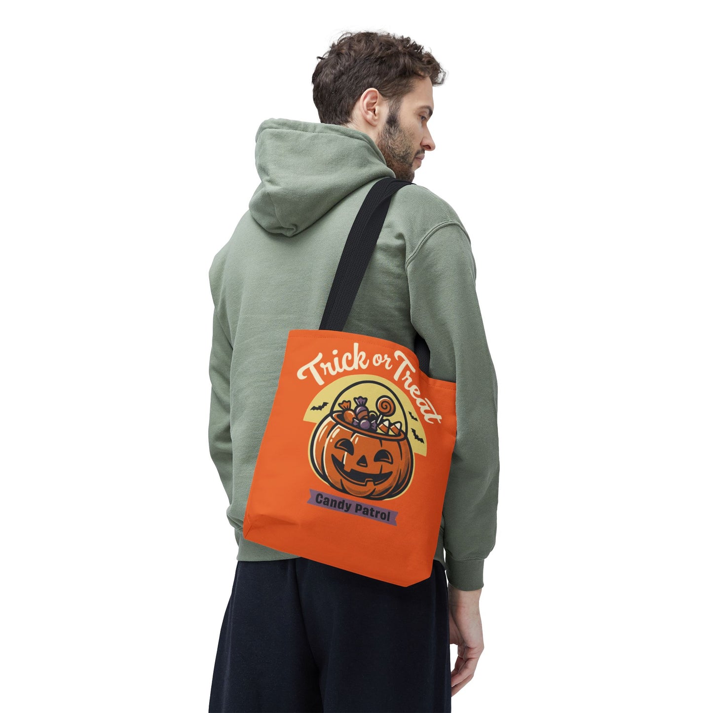 Halloween Trick or Treat Tote Bag — "Candy Patrol" Pumpkin Candy Bucket Design