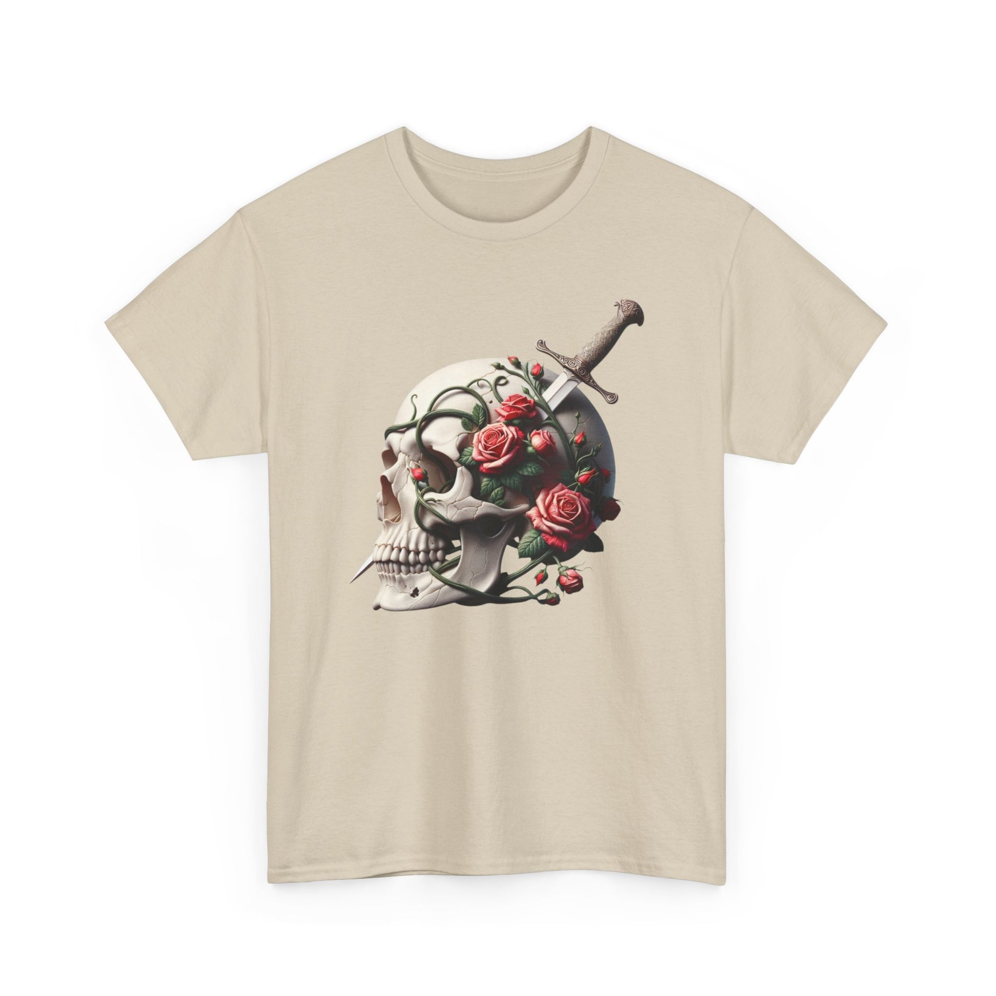 Skull & Roses Unisex Heavy Cotton Tee - Edgy Graphic T-Shirt for Alternative Fashion - Psychonaut Swag