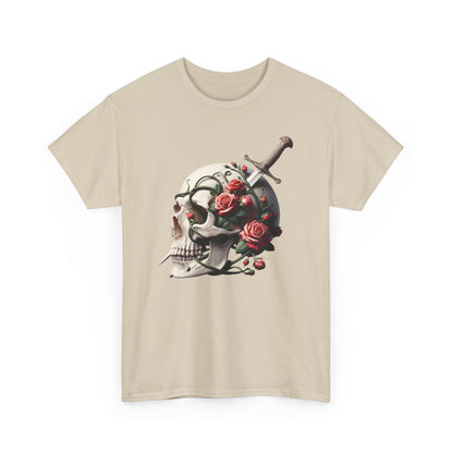 Skull & Roses Unisex Heavy Cotton Tee - Edgy Graphic T-Shirt for Alternative Fashion - Psychonaut Swag