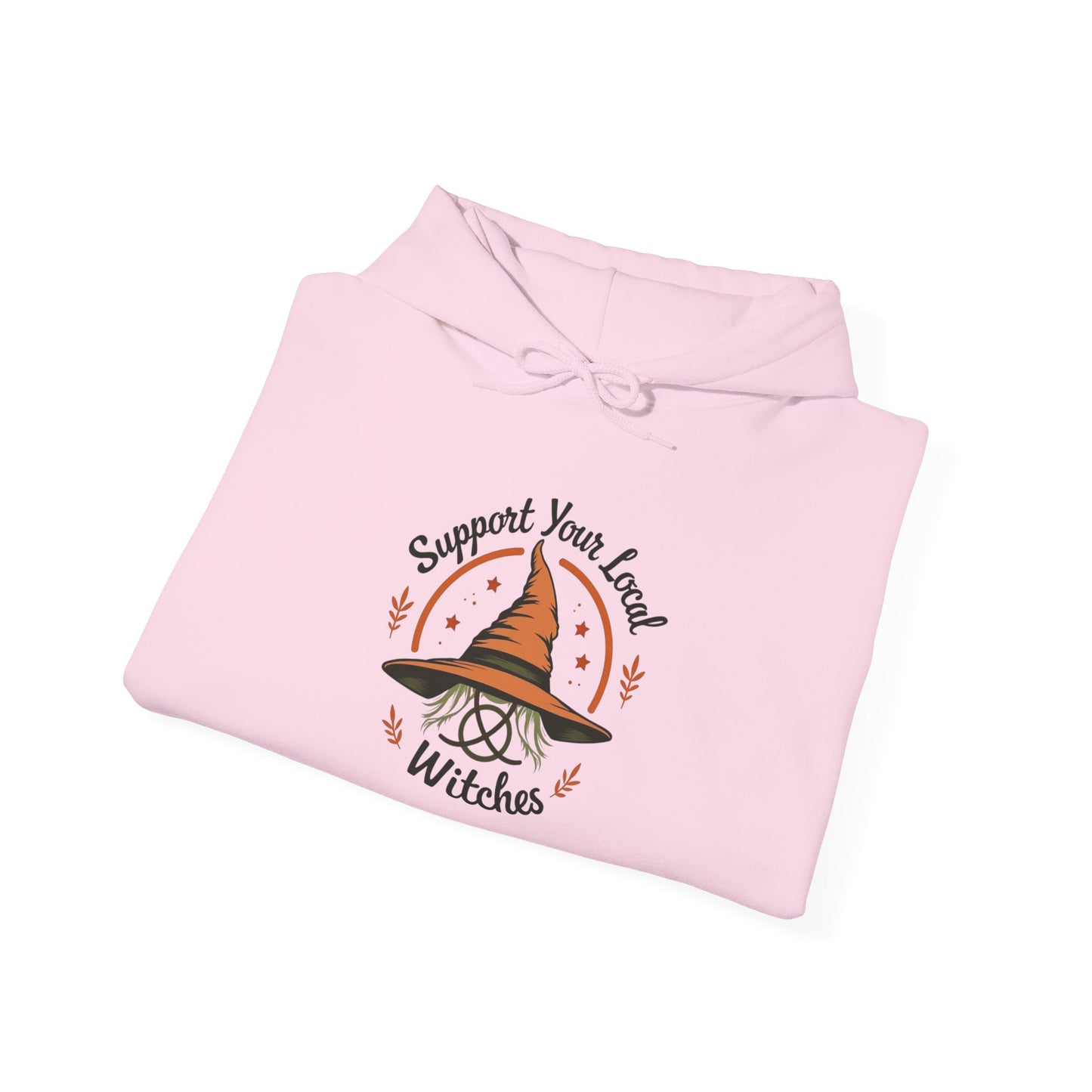 Support Your Local Witches Hoodie — Cute Witch Hat Graphic Pullover for Halloween