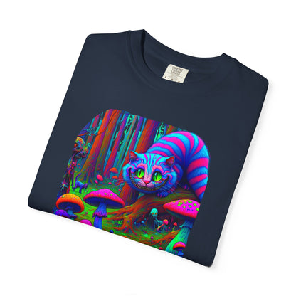 Curious Cat with mushrooms, Unisex Garment-Dyed T-shirt