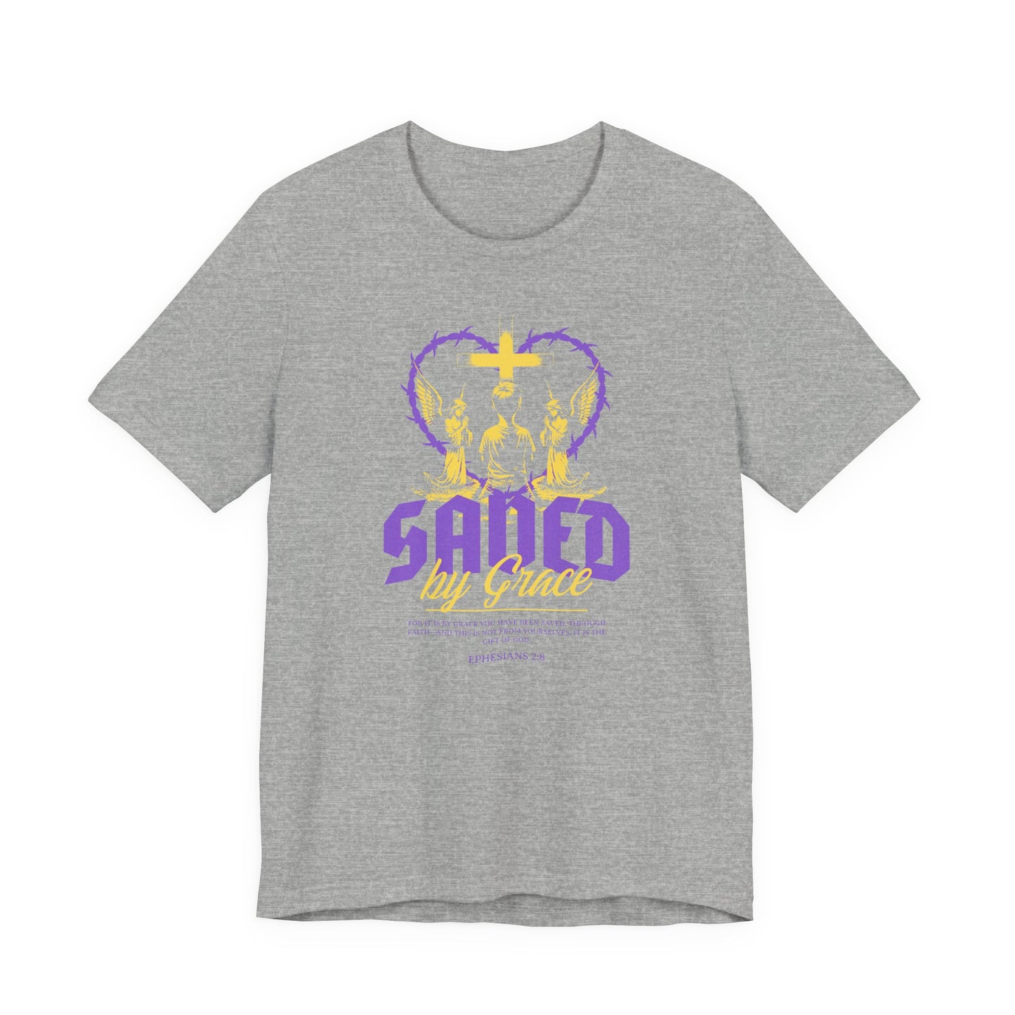Saved by Grace T‑Shirt — Christian Faith Heart Design