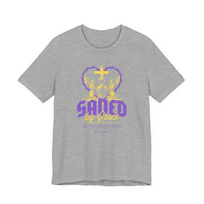Saved by Grace T‑Shirt — Christian Faith Heart Design