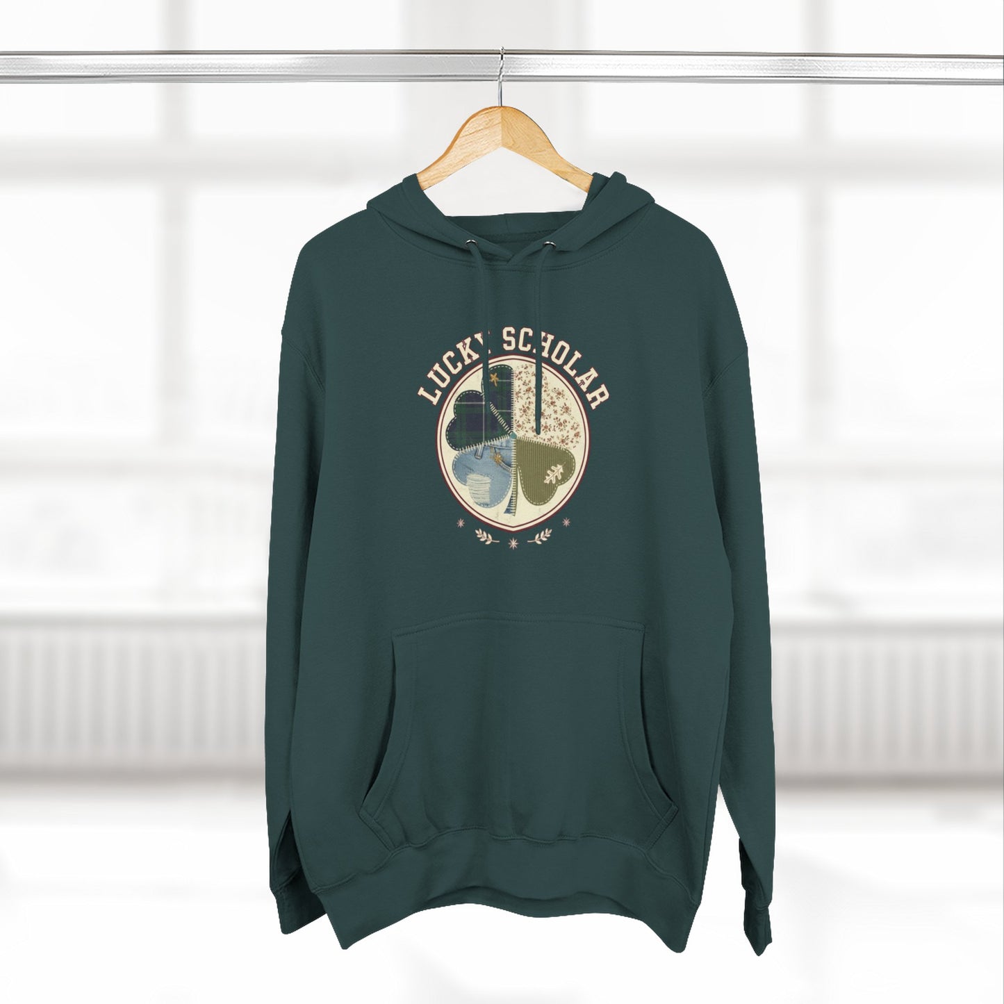 Lucky Scholar Clover, Three-Panel Fleece Hoodie
