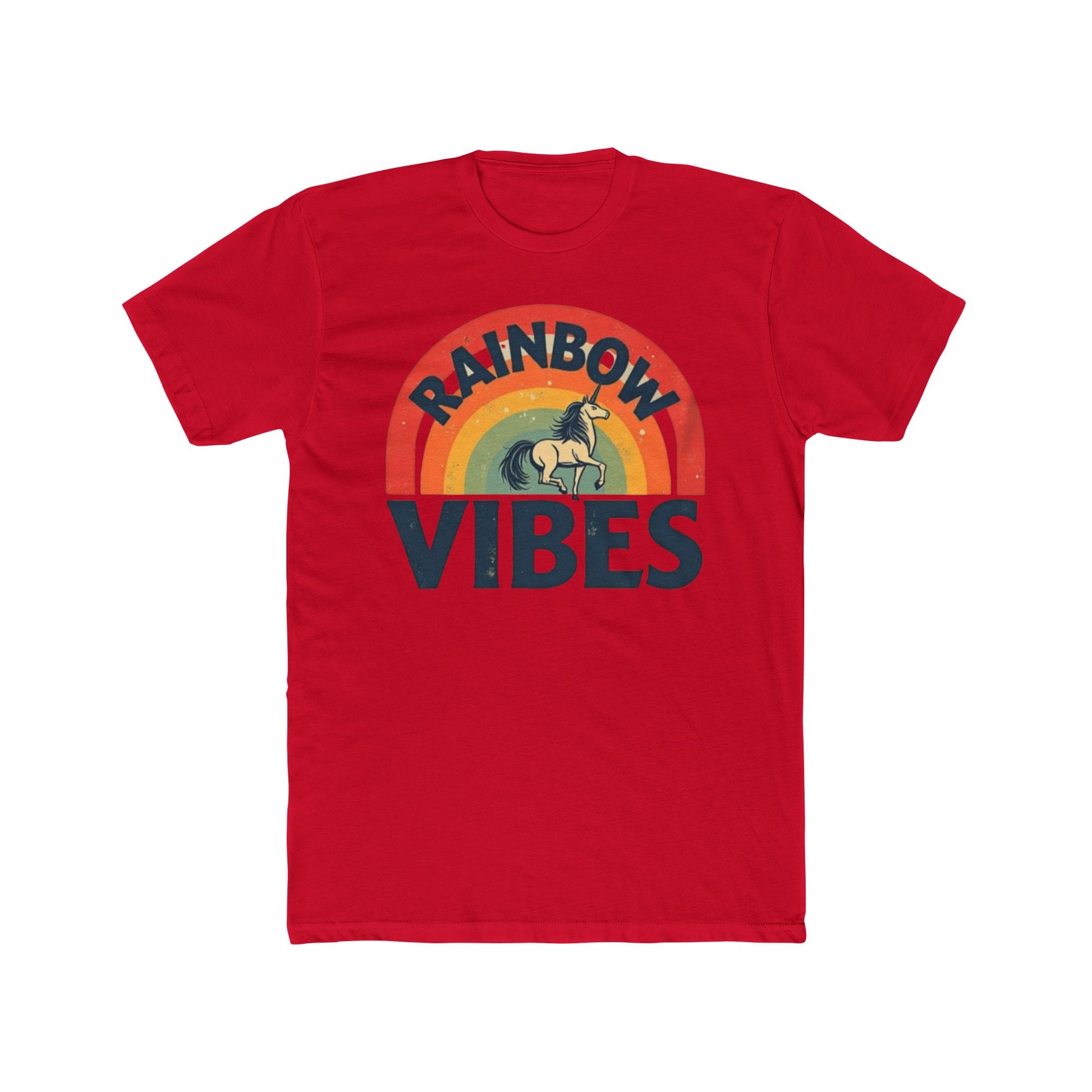 Rainbow Unicorn Vibes Unisex Cotton Crew Tee, Casual Wear, Gift for Friends, Rainbow Theme, Everyday Comfort, Summer Spirit - Psychonaut Swag