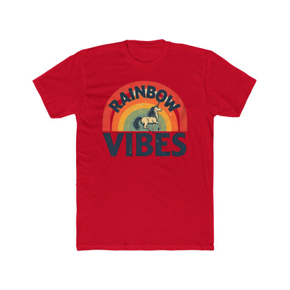 Rainbow Unicorn Vibes Unisex Cotton Crew Tee, Casual Wear, Gift for Friends, Rainbow Theme, Everyday Comfort, Summer Spirit - Psychonaut Swag