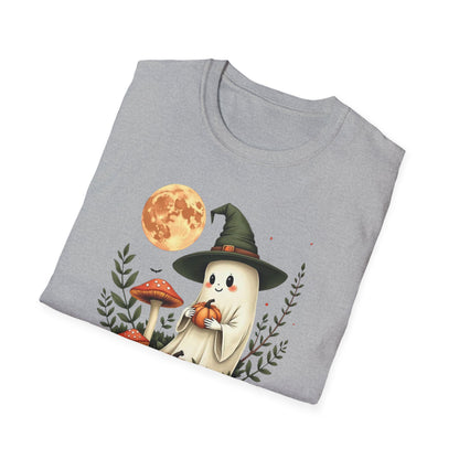 Ghost Witch T‑Shirt — Cute Halloween Moon, Pumpkin & Mushroom Design