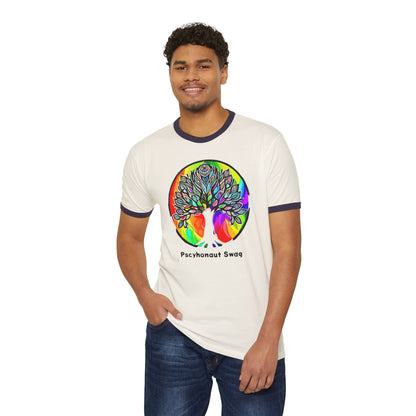 Psychedelic Tree, Unisex Cotton Ringer T-Shirt