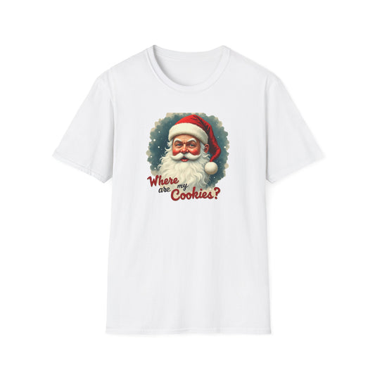 Where Are My Cookies? Vintage Santa T-Shirt — Funny Christmas Holiday Tee