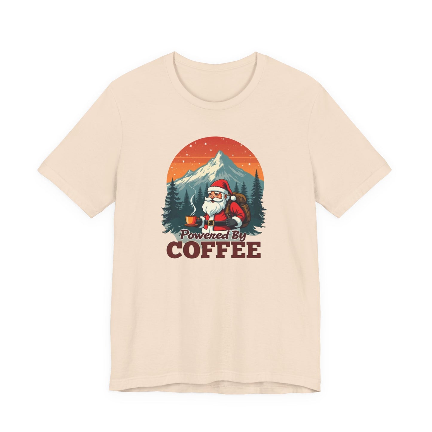 Coffee-Powered Santa T-Shirt — "Powered by Coffee" Holiday Tee