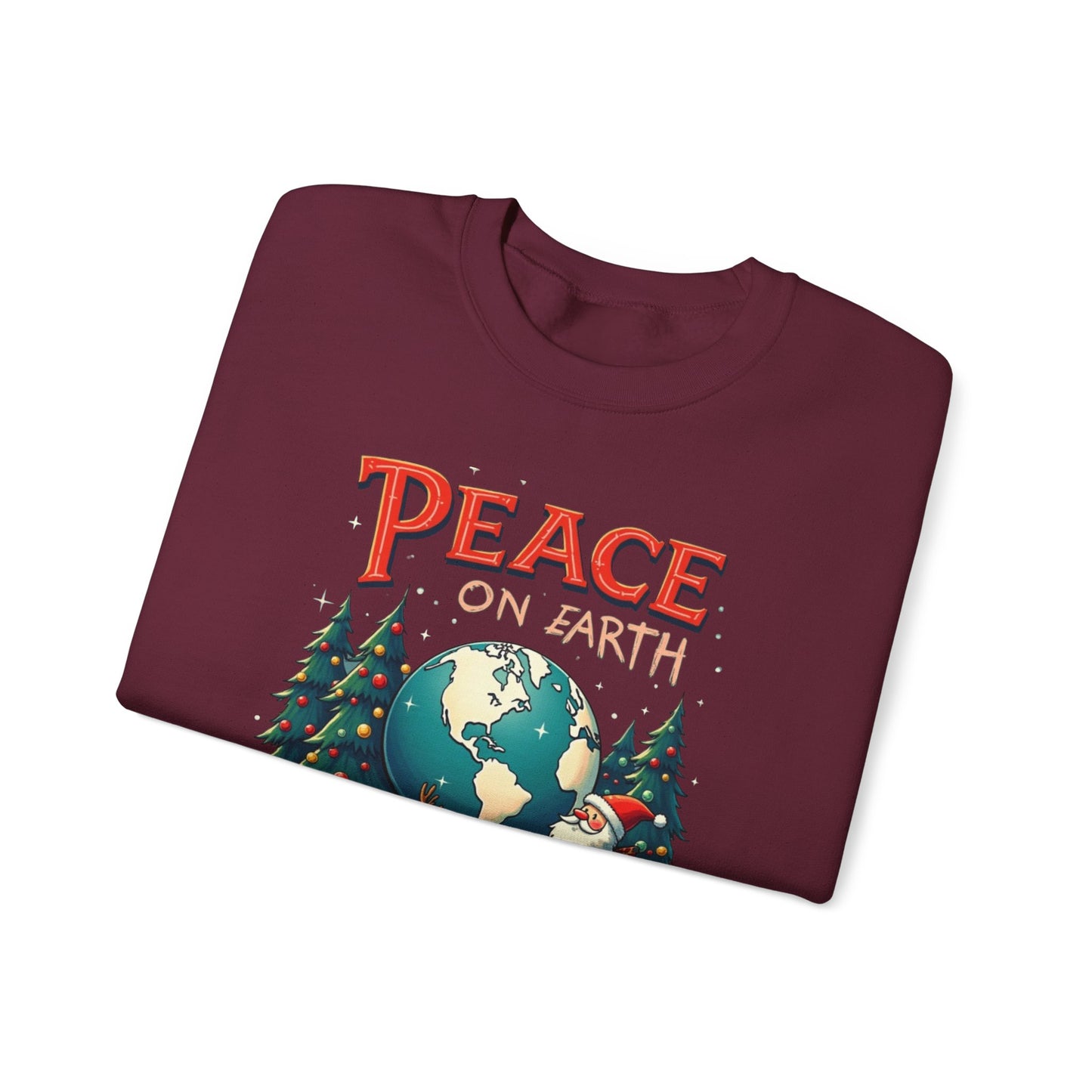 Peace on Earth Sweatshirt — Vintage Santa & Globe Christmas Crewneck