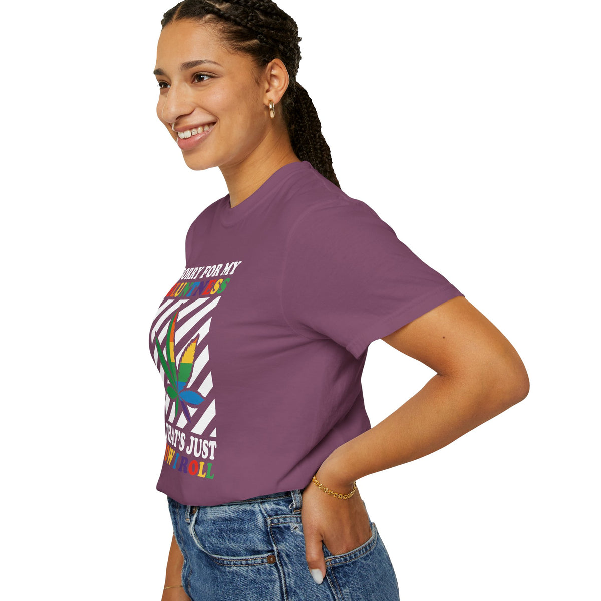 Sorry For My Bluntness T-Shirt — Rainbow Cannabis Leaf Graphic Tee