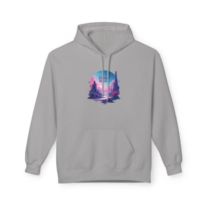 Retro Vaporwave Nature Hoodie — Neon Sunset Cityscape Graphic
