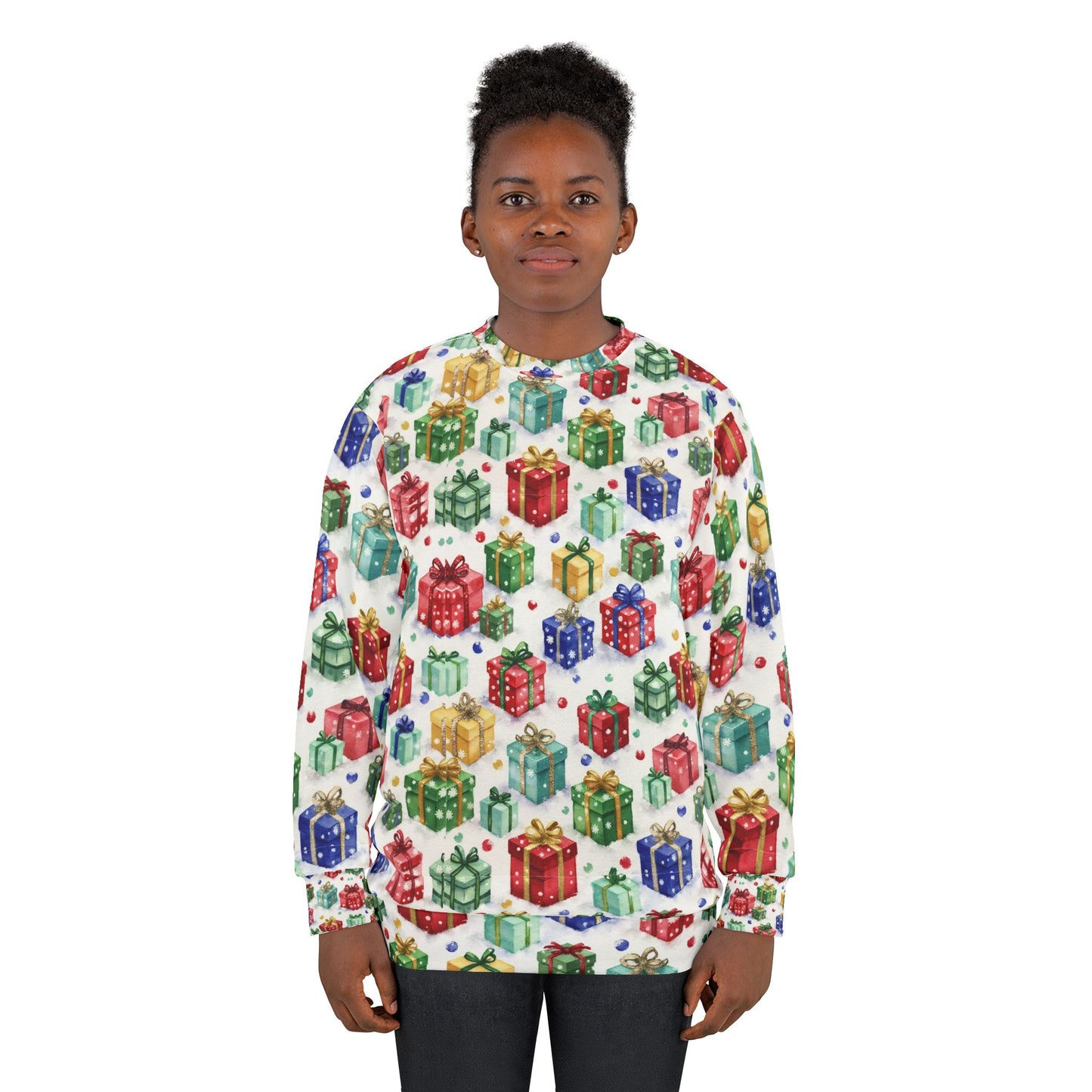 Gift Box Pattern Sweatshirt — All-Over-Print Holiday Present Design