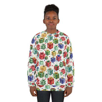 Gift Box Pattern Sweatshirt — All-Over-Print Holiday Present Design