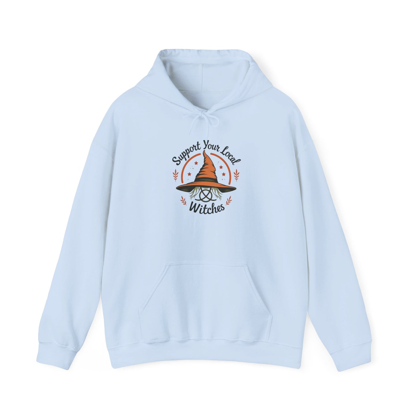 Support Your Local Witches Hoodie — Cute Witch Hat Graphic Pullover for Halloween
