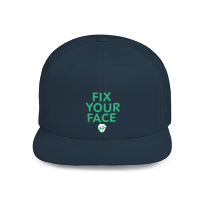 Fix Your Face-Leah, Flat Bill Snapback Cap, Trendy Snapback Hat, Funny Quote Hat, Casual Streetwear Cap, Unique Gift for Friends