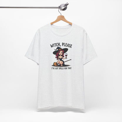 Witch, Please Tee — Cute Pinup Witch Graphic T‑Shirt ("I’ve Got Spells For That")