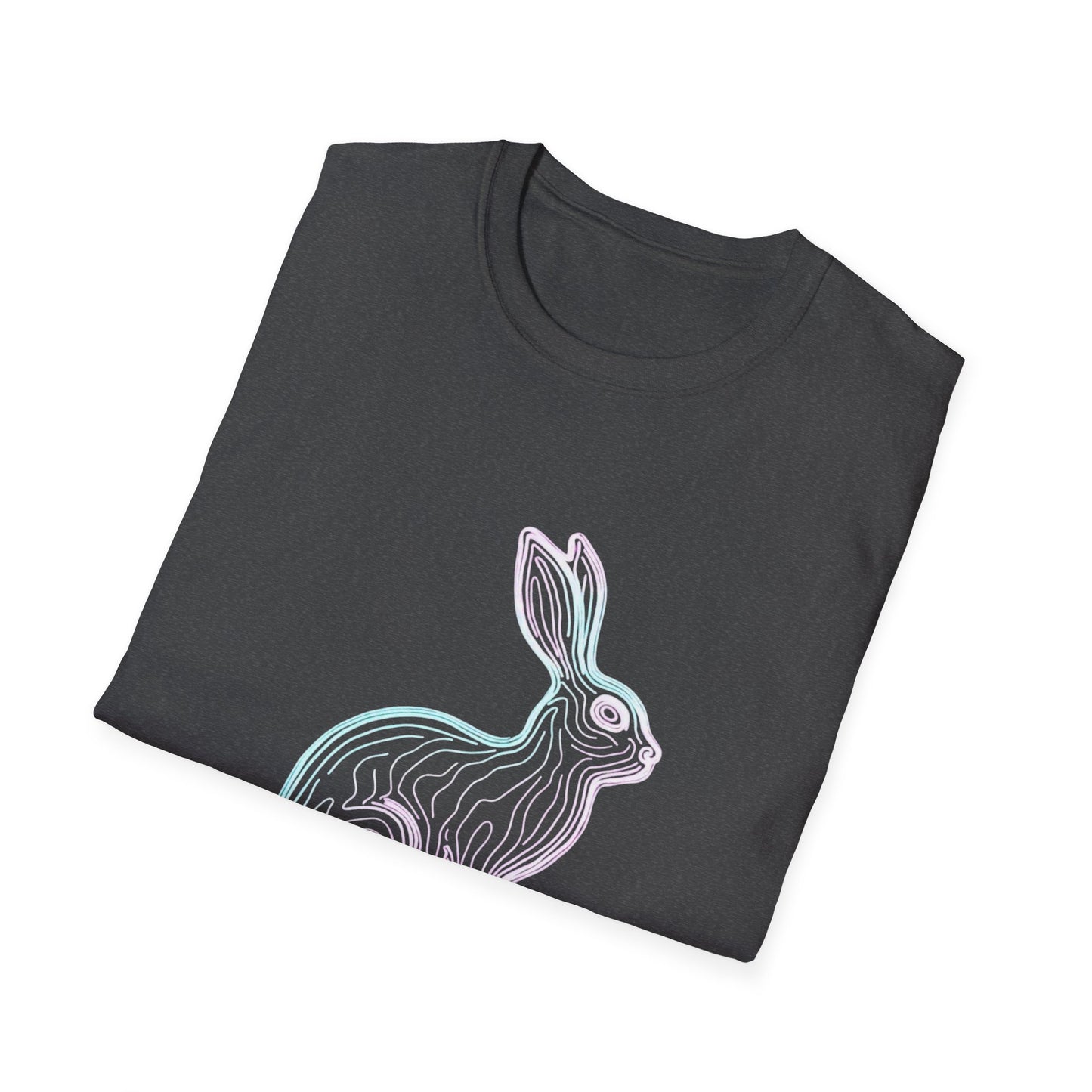 Neon Line Art Hare T-Shirt — Pastel Rabbit Graphic Tee