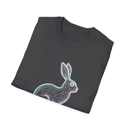 Neon Line Art Hare T-Shirt — Pastel Rabbit Graphic Tee