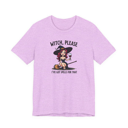 Witch, Please Tee — Cute Pinup Witch Graphic T‑Shirt ("I’ve Got Spells For That")