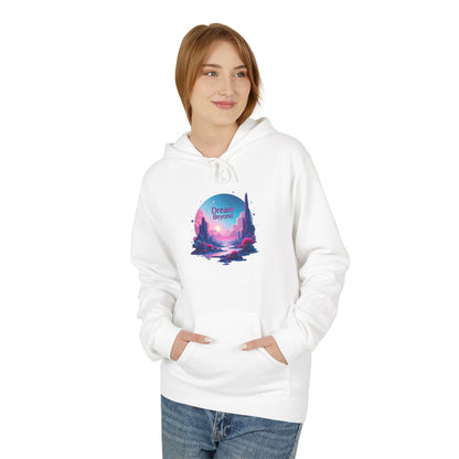 Retro Vaporwave Nature Hoodie — Neon Sunset Cityscape Graphic