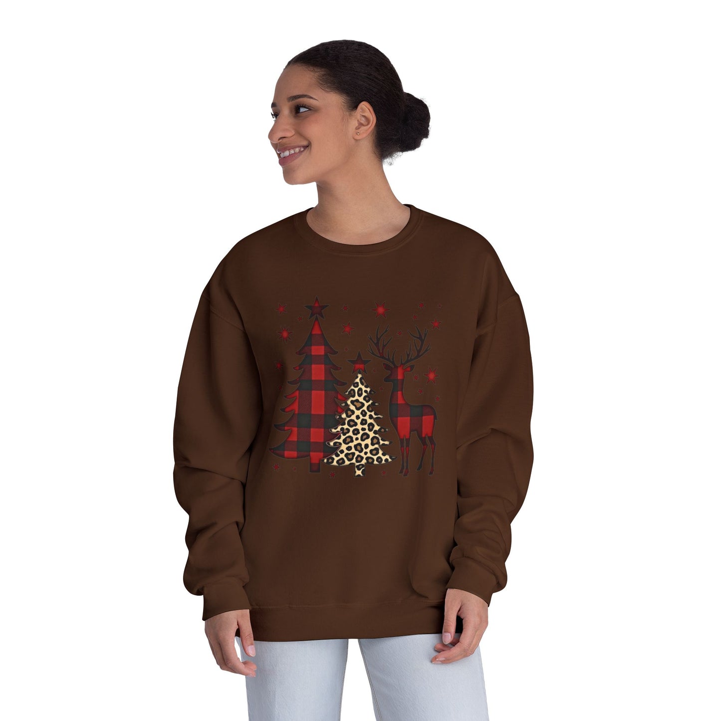 Christmas Buffalo Plaid Trees & Reindeer Crewneck Sweatshirt