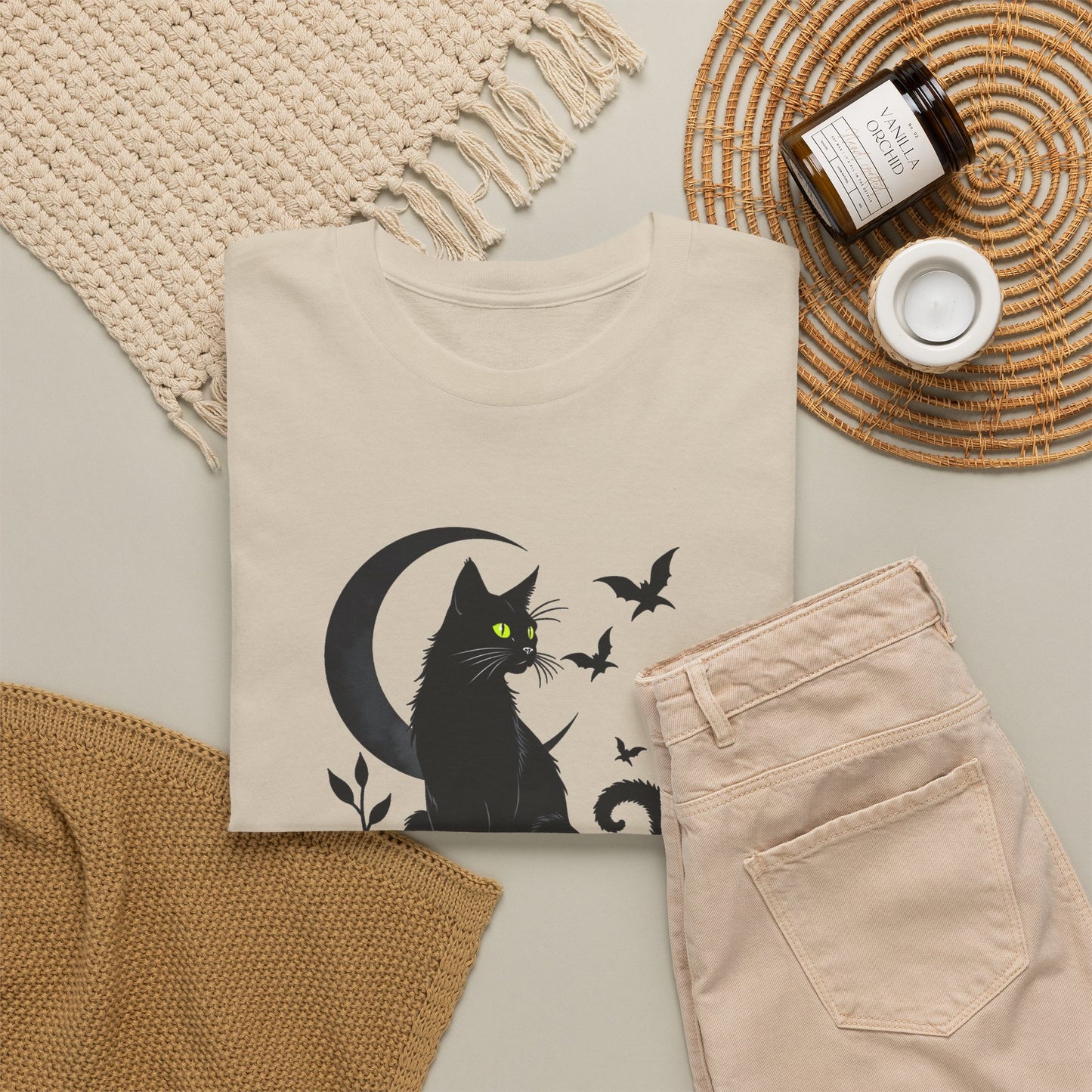 Black Cat Moon T‑Shirt — Gothic Cat Silhouette Tee