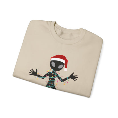 Alien Wrapped in Christmas Lights Sweatshirt — Holiday Ugly Sweater Tee