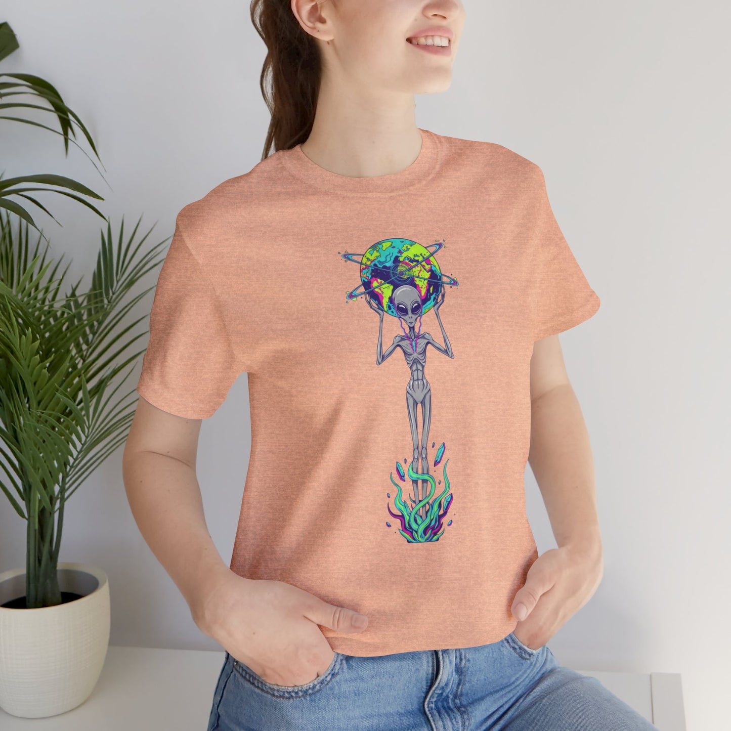 Alien Holding Earth Graphic Tee — Cosmic Sci‑Fi Alien Shirt