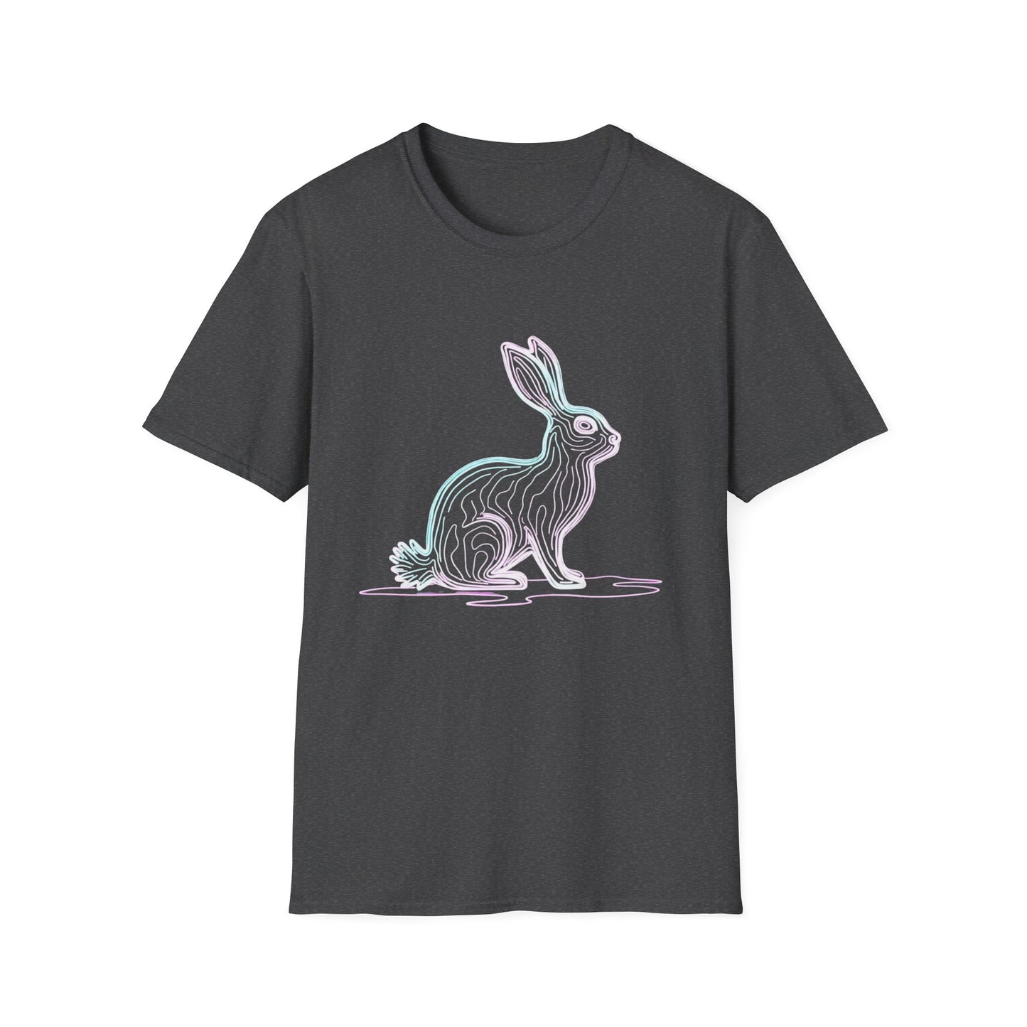 Neon Line Art Hare T-Shirt — Pastel Rabbit Graphic Tee