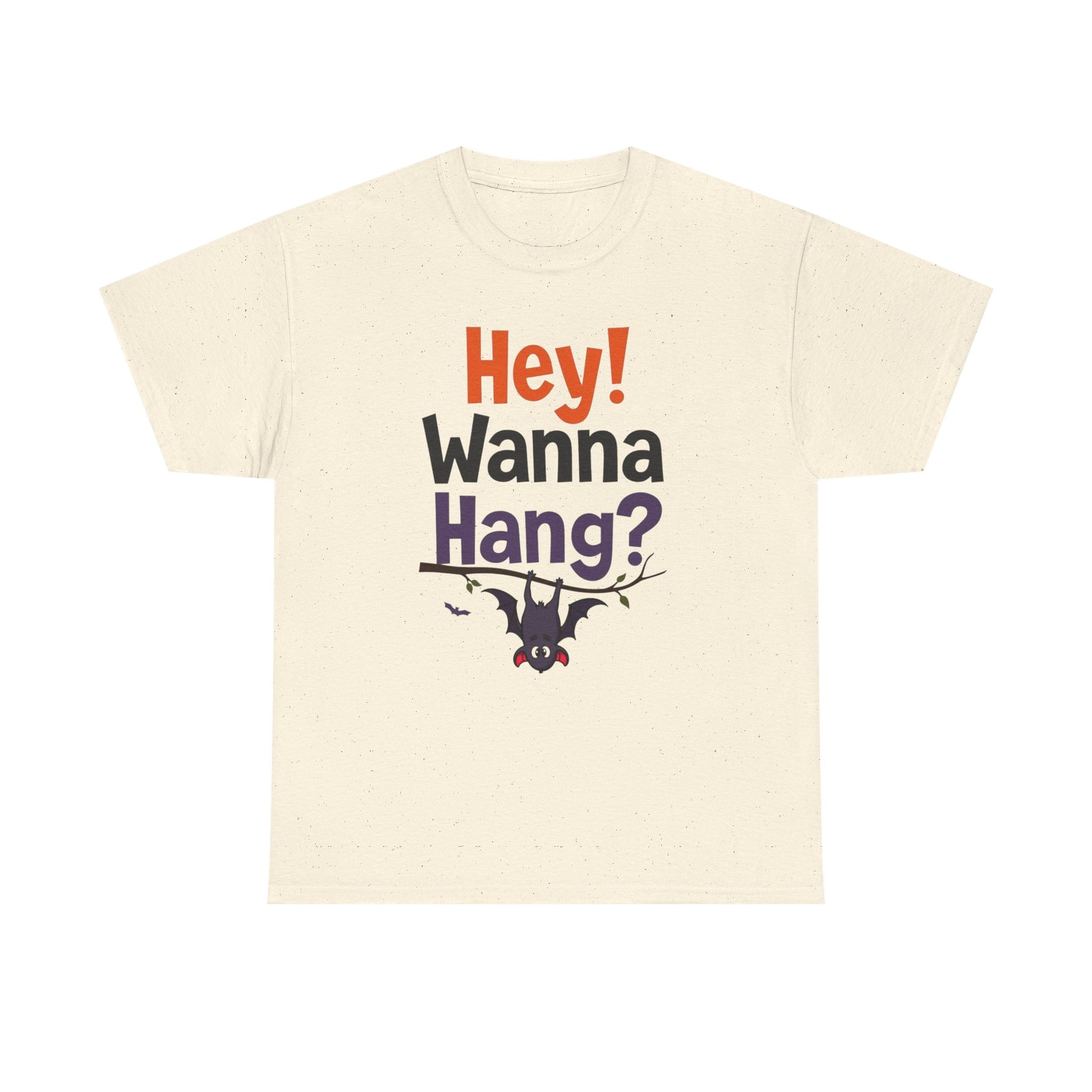 Wanna Hang, Bat Halloween Themed Unisex Heavy Cotton Tee - Fun & Spooky Graphic Tee, Perfect for Parties, Costume Events, Fall Celebrations, Gifts - Psychonaut Swag