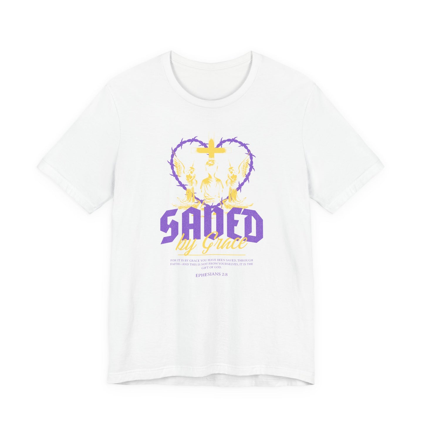 Saved by Grace T‑Shirt — Christian Faith Heart Design