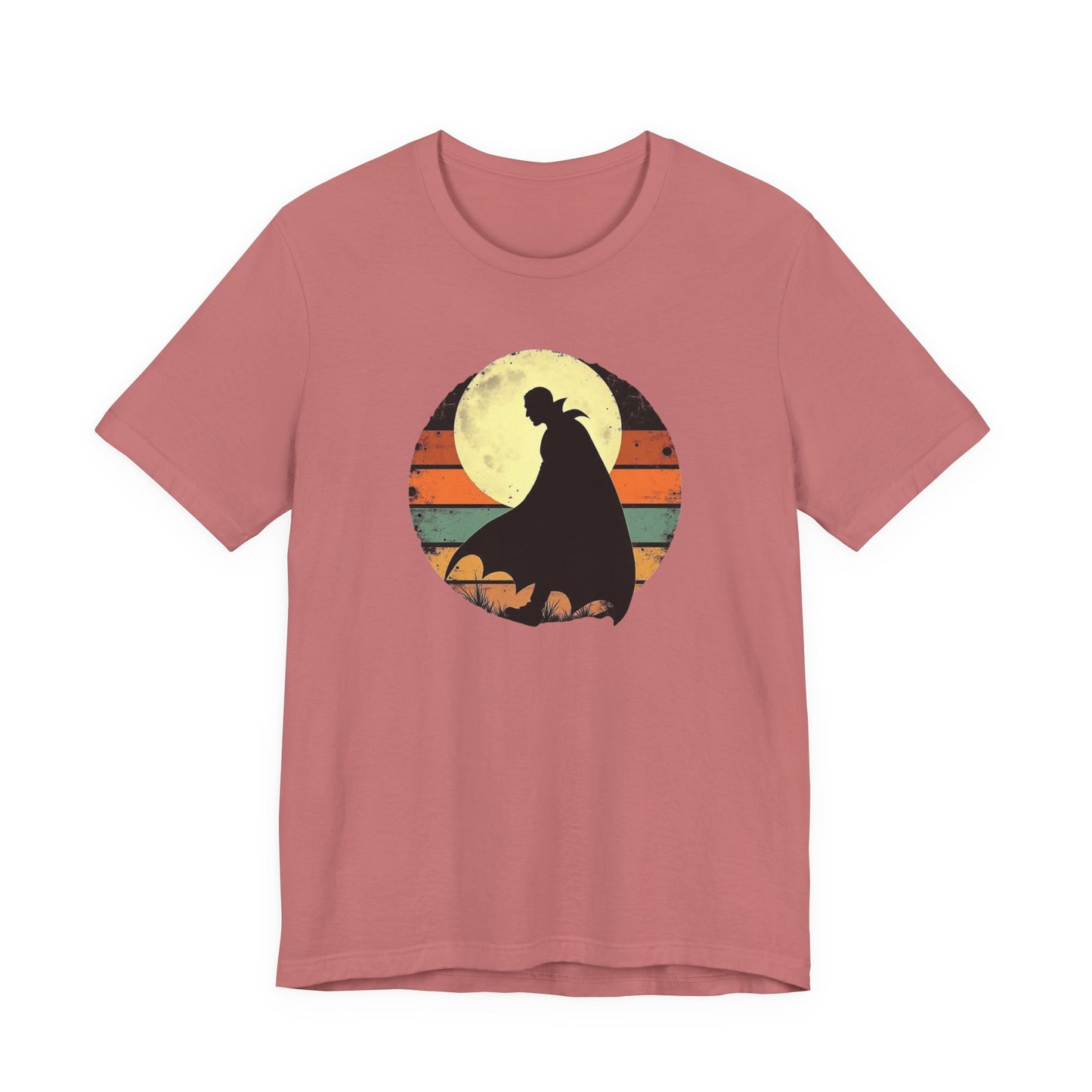 Vampire Silhouette Moon Tee — Retro Sunset Gothic Halloween T-Shirt