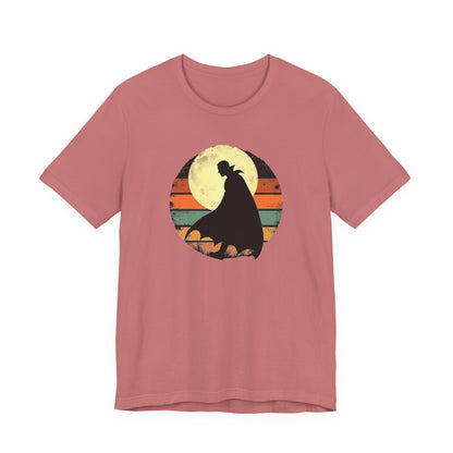 Vampire Silhouette Moon Tee — Retro Sunset Gothic Halloween T-Shirt