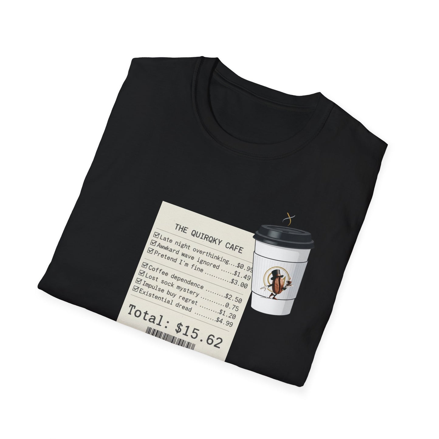Coffee Receipt T-Shirt — 'The Quirky Cafe' Funny Coffee Order Receipt Tee