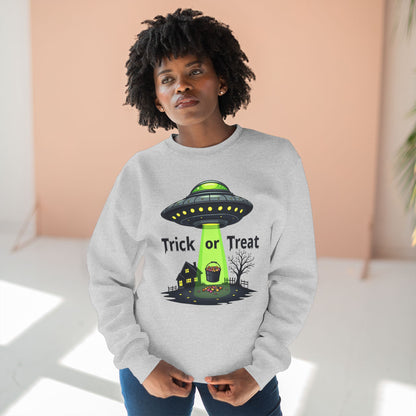 Halloween UFO Sweatshirt - "Trick or Treat" Alien Abduction Crewneck