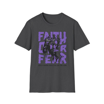 Faith Over Fear T-Shirt — Christian Jesus Graphic Tee (Faith Over Fear purple design)