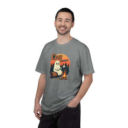 Cozy Season Ghost Tee — Campfire Autumn Graphic T-Shirt
