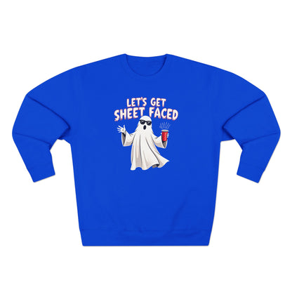Halloween Ghost Sweatshirt — "Let's Get Sheet Faced" Funny Party Crewneck