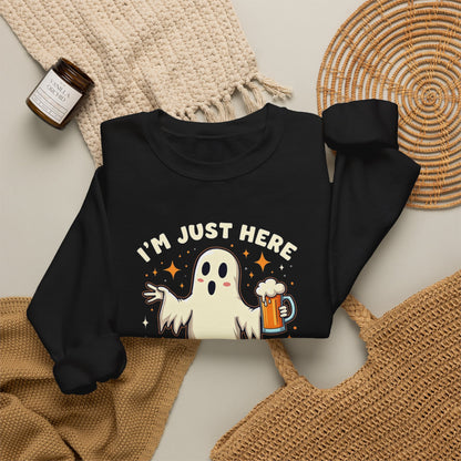 Halloween Ghost Sweatshirt — "I'm Just Here for the Boos" Cozy Crewneck