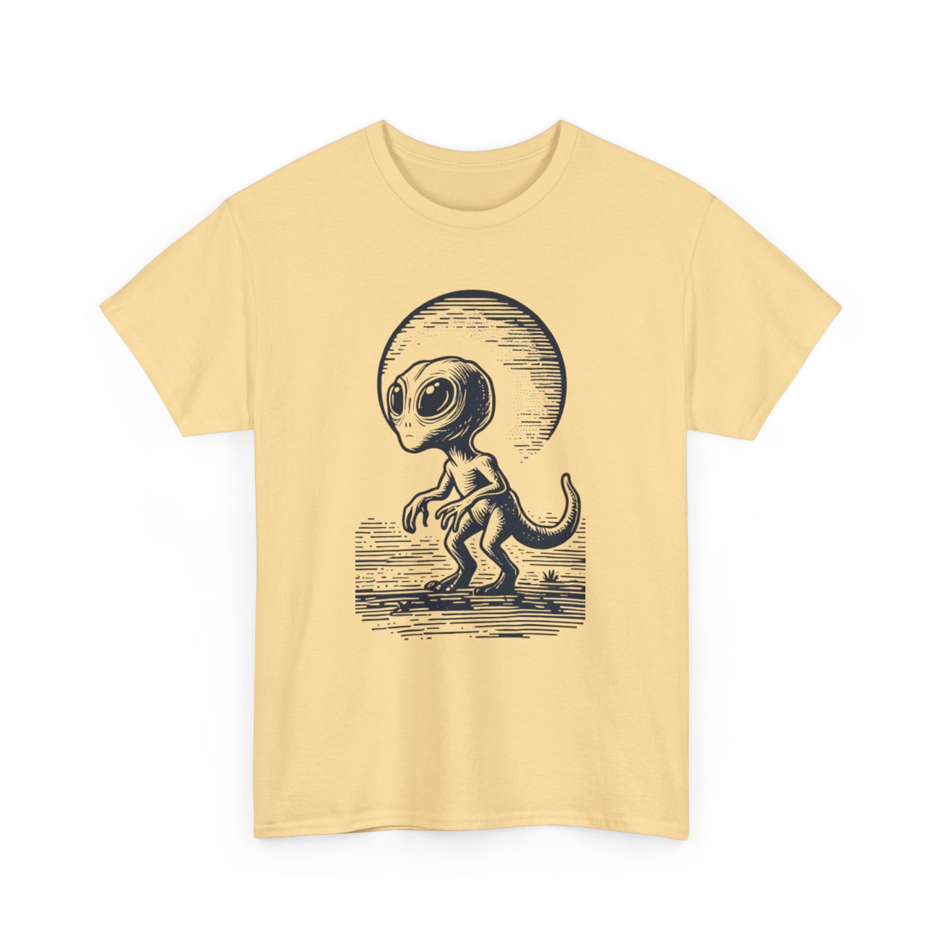 Dinosaur Hybrid, Graphic Unisex Heavy Cotton Tee | UFO Lover T-Shirt | Space-Themed Apparel - Psychonaut Swag