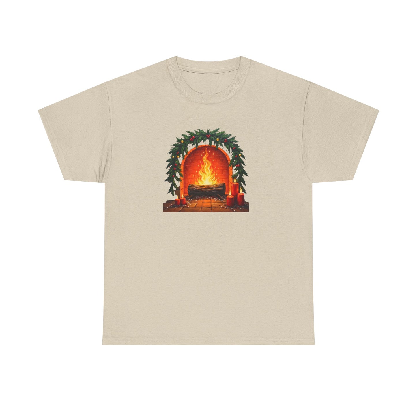 Cozy Holiday Fireplace T-Shirt — Vintage Log Fire Christmas Tee