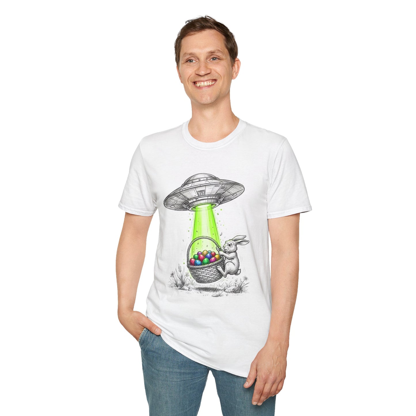 Alien Abduction Easter Bunny T-Shirt — UFO Beaming Candy Design