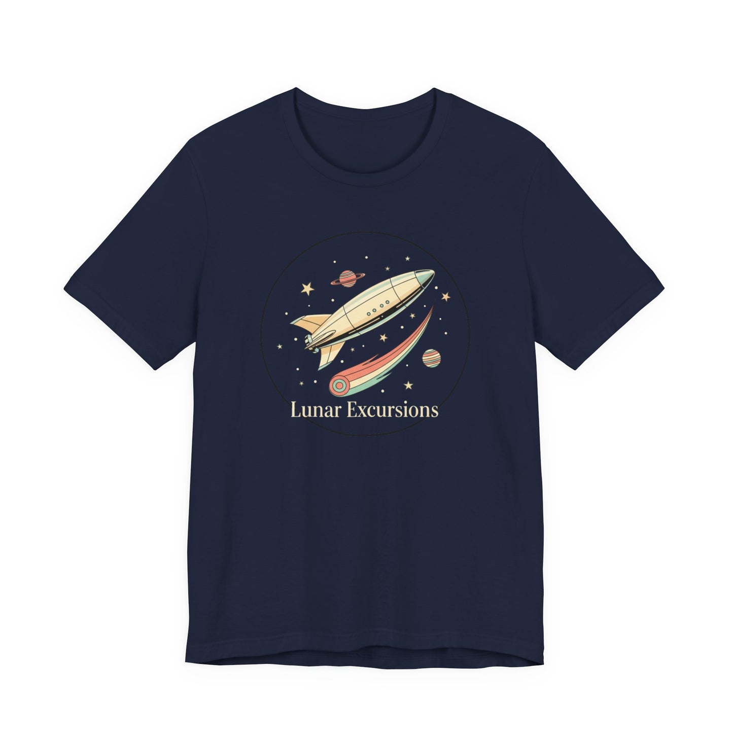 Lunar Excursion Rocket T‑Shirt — Retro Space Graphic Tee