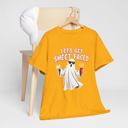 Let's Get Sheet Faced Ghost T‑Shirt — Funny Halloween Party Tee