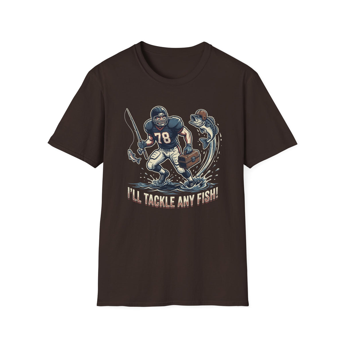 Football Fisherman T‑Shirt – Vintage Helmeted Player Catching Fish Graphic