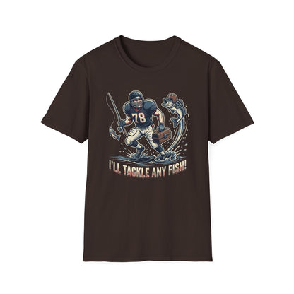 Football Fisherman T‑Shirt – Vintage Helmeted Player Catching Fish Graphic