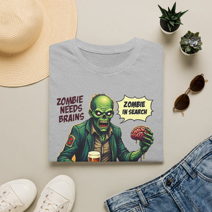 Zombie Needs Brains T-Shirt – Retro Comic Horror Graphic Tee