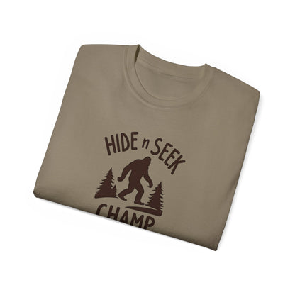 Hide n Seek Champ T-Shirt — Funny Bigfoot Sasquatch Tee